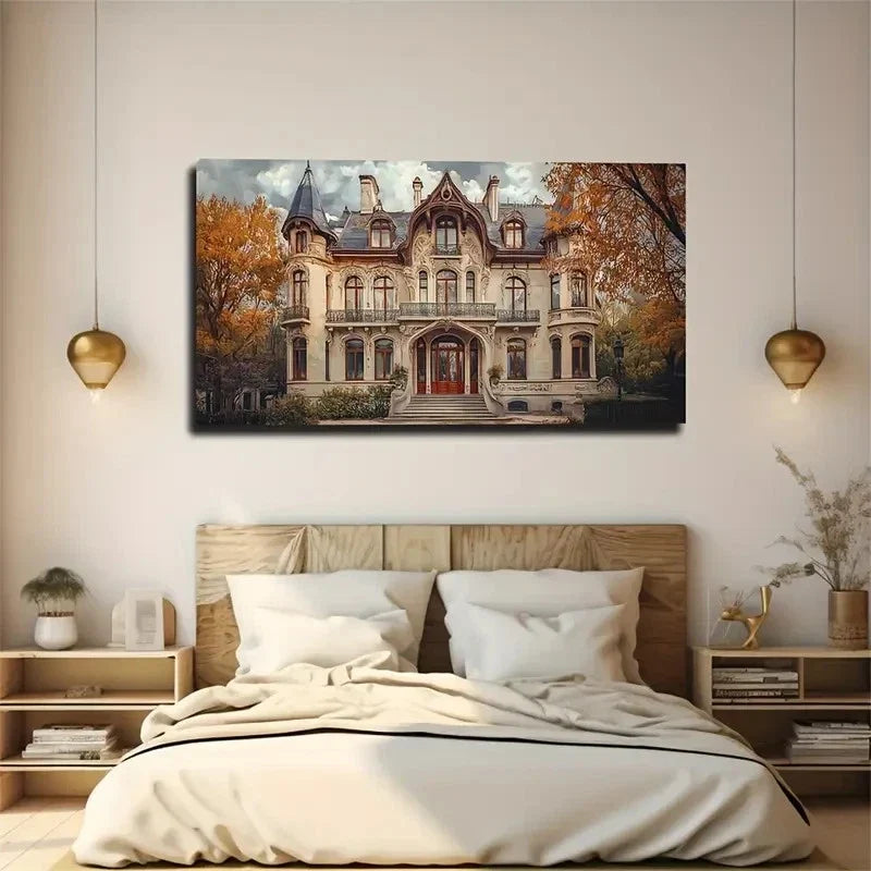 Castle Landscape Autumn Décor Wall Art Canvas Office Home Room Framed 120x60cm