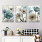 3pcs Elegant Blue and Beige Floral Metal Print Ready to Hang Art