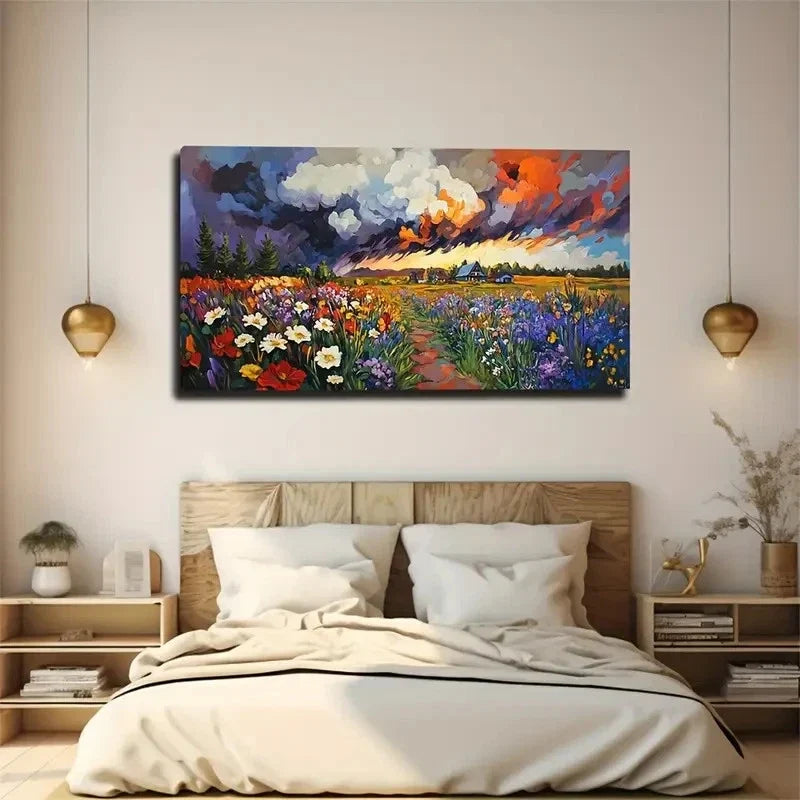 Magic Clouds Wildflowers Wall Art Canvas Office Home Room Framed 120x60cm