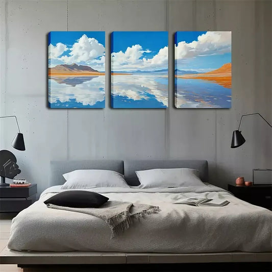3pcs Water And Sky Color, Attractive  Wall Art Set Canvas Framed 40x60cm - High Quality Print 100% Australian Made Wall Canvas Ready to Hang