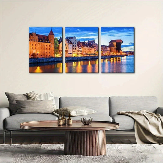 3pcs Wisla River Poland Cityscape Modern Metal Print Ready to Hang Art