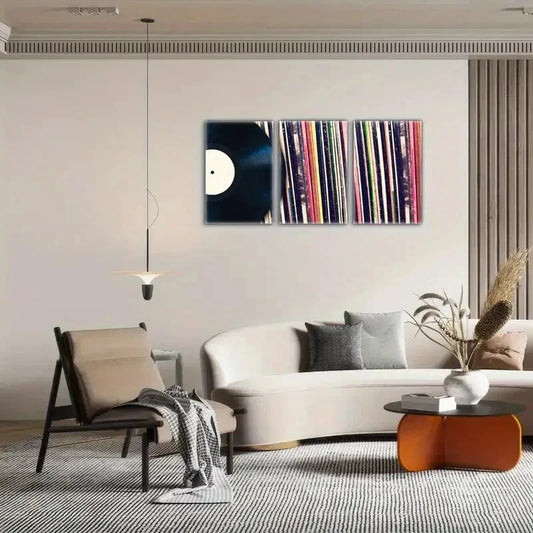 3pcs Colorful Album Spines & Black Classic Record Metal Print Ready to Hang Art