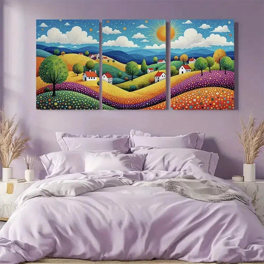 3pcs Abstract Landscape with Rolling Hills Metal Print Ready to Hang Art