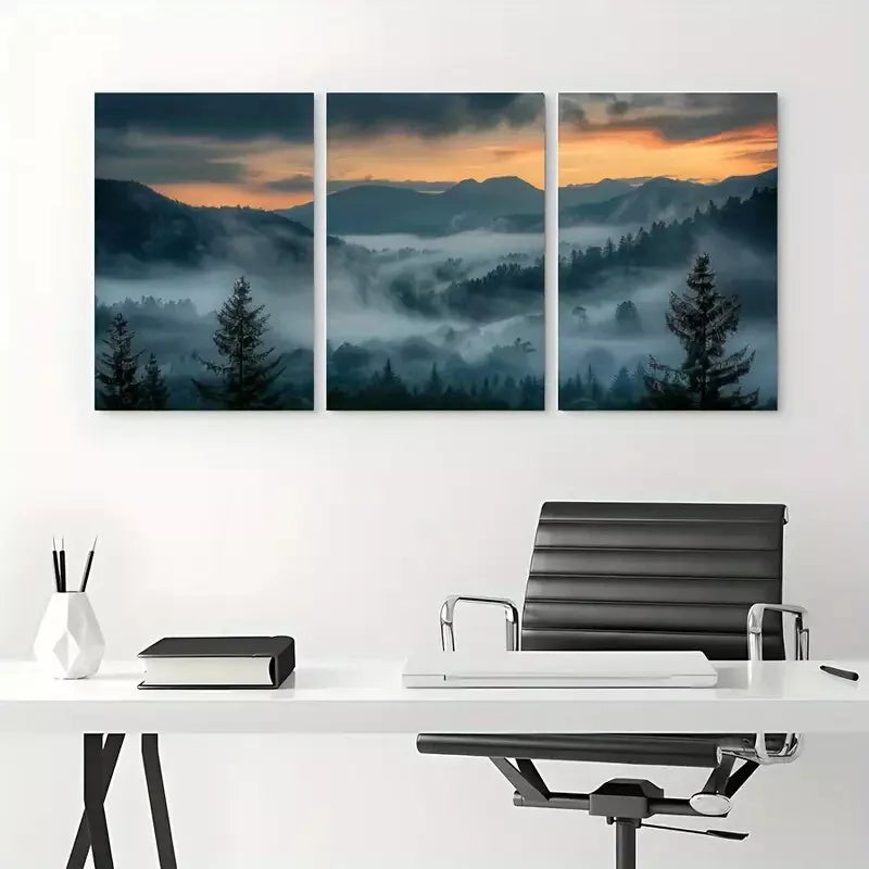 3pcs Sunset & Forest With Mountain Scenery Canvas Framed 40x60cm - High Quality Print 100% Australian Made Wall Canvas Ready to Hang