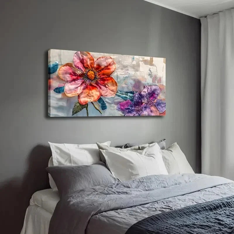 Purple Leave Vibrant Red Flower Wall Art Canvas Office Home Room Framed 120x60cm