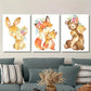 3pcs Cartoon Bunny, Baby Fox & Bear, Metal Print Ready to Hang Art