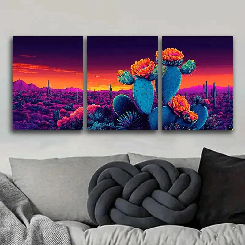 3pcs Surreal cactus Art Painting Metal Print Ready to Hang Art
