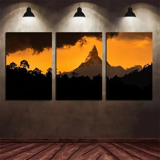 3pcs Mountain Range Orange Black Brown Metal Print Ready to Hang Art