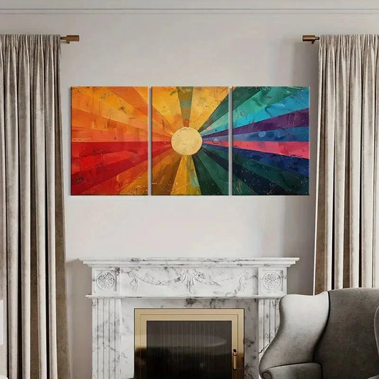 3pcs Abstract Rainbow Burst Sunburst Metal Print Ready to Hang Art