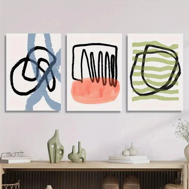 3pcs Abstract black line drawing, Metal Print Ready to Hang Art
