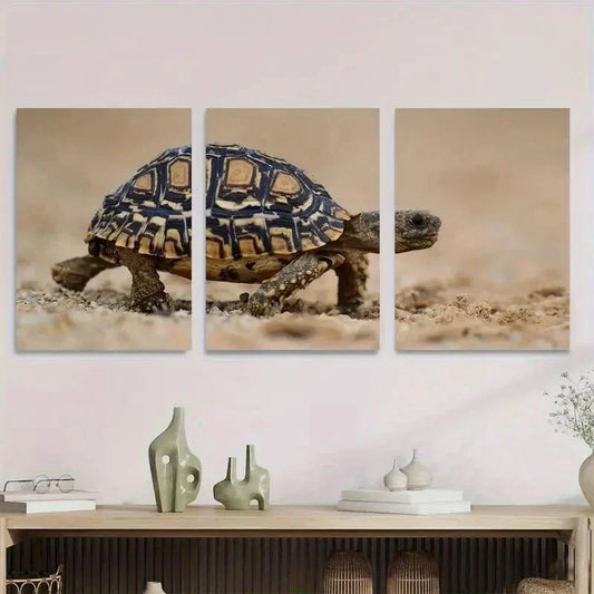 3pcs Golden Hues & Detailed Turtle Patterns Metal Print Ready to Hang Art