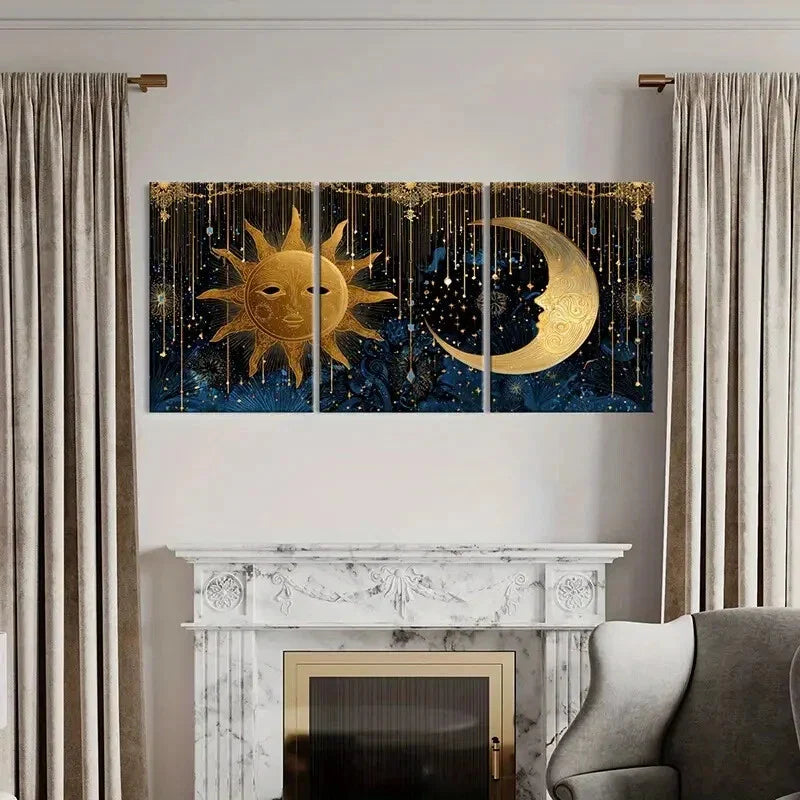3pcs Mystical Night Sky Design Intricate Patterns Metal Print Ready to Hang Art