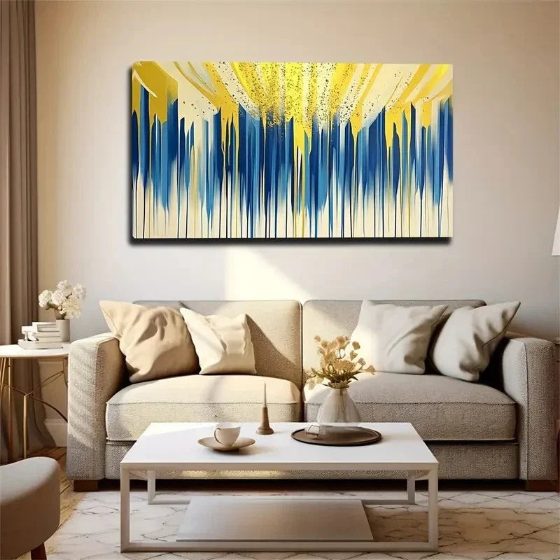 Blue And Yellow Vertical Blocks Wall Art Canvas Office Home Room Framed 120x60cm