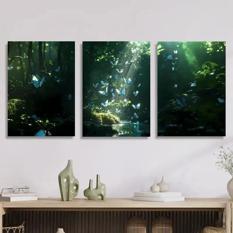 3pcs Butterfly, Butterfly Wings, Forest Style, Metal Print Ready to Hang Art