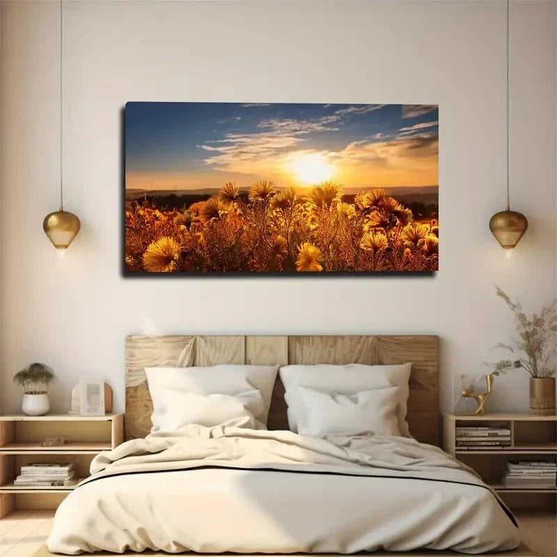 Vibrant Yellow Flowers Wall Art Canvas Office Home Room Framed 80x45cm