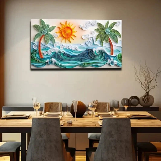Sunset Beach Ocean Waves Scene Wall Art Canvas Office Home Room Framed 80x45cm