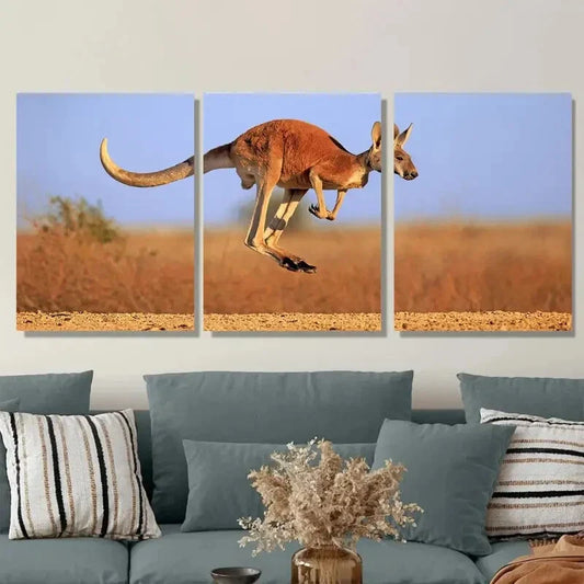 3pcs Vibrant Kangaroo Metal Print Ready to Hang Art