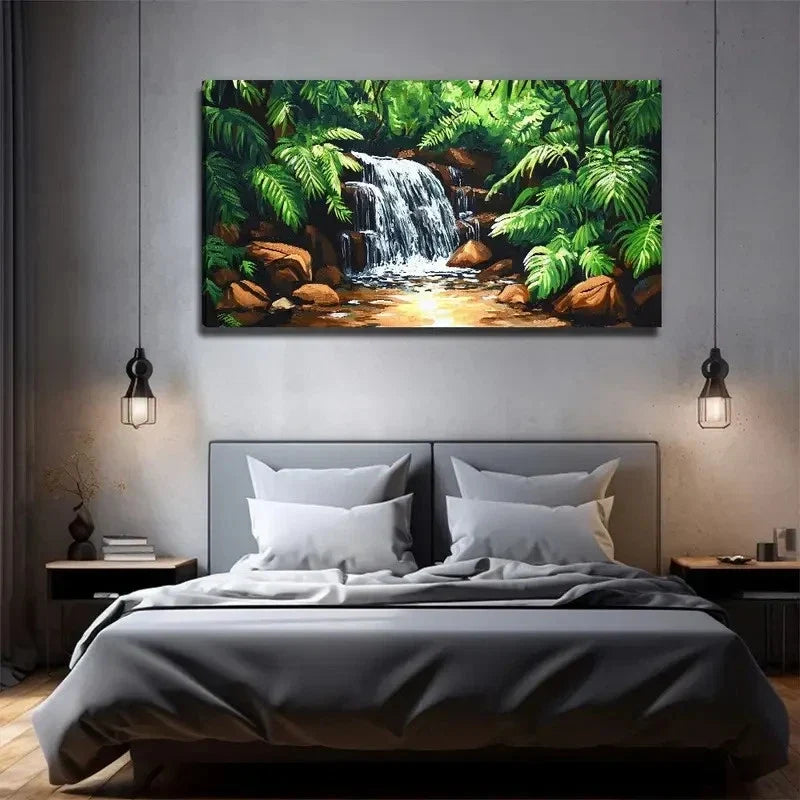 Style Waterfall Landscape Wall Art Canvas Office Home Room Framed 120x60cm