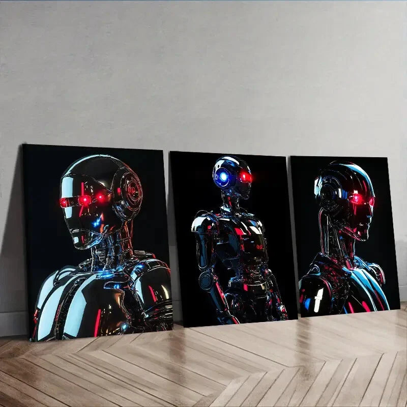 3pcs Astronauts on the moon (16), Wall Art Set Canvas Framed 40x60cm - High Quality Print 100% Australian Made Wall Canvas Ready to Hang