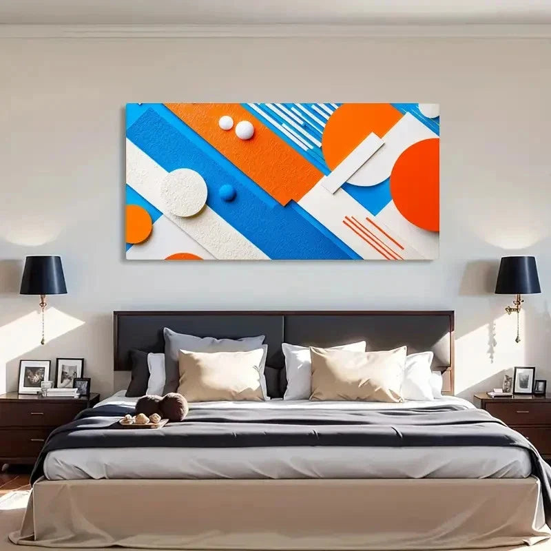 Geometric Shapes Orange Décor Wall Art Canvas Office Home Room Framed 120x60cm
