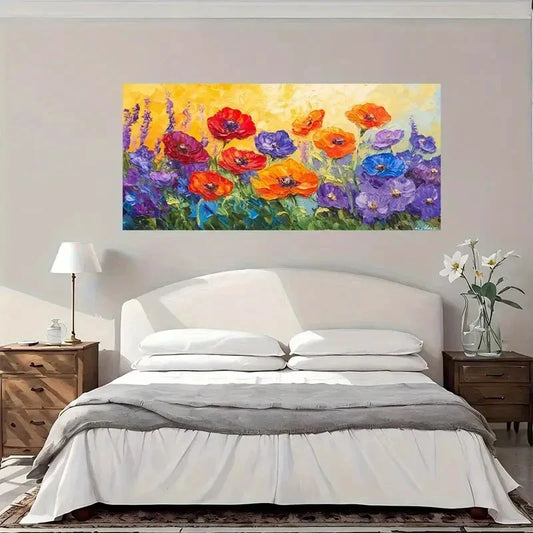 Modern Vintage Floral Wall Art Canvas Office Home Room Framed 80x45cm
