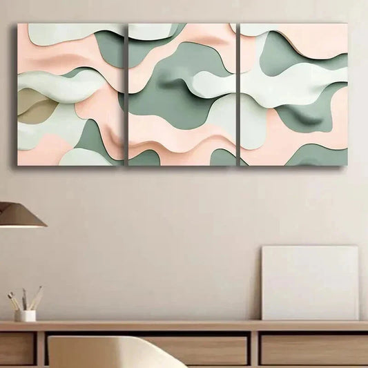 3pcs Abstract Shapes and Soft Pastel Colors Wall Art Set Canvas Framed 40x60cm - High Quality Print 100% Australian Made Wall Canvas Ready to Hang
