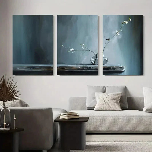 3pcs Elegant White Flower Abstract Metal Print Ready to Hang Art