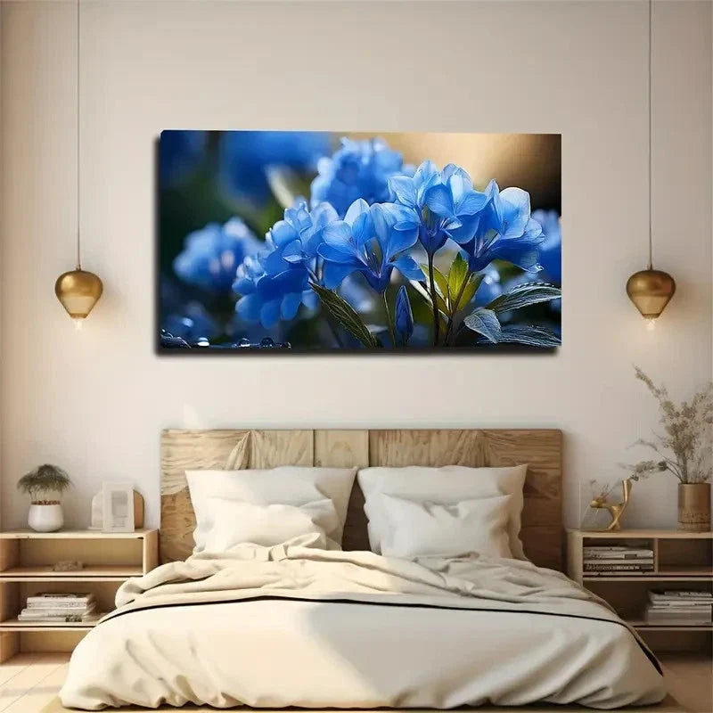 Blue Flowers Exceptionally Wall Art Canvas Office Home Room Framed 120x60cm