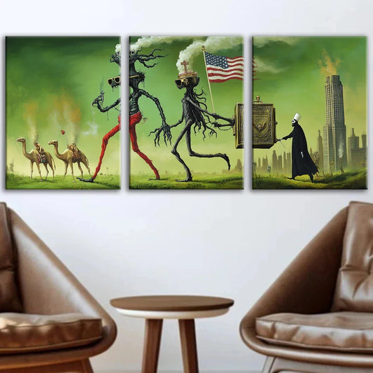 3pcs Surreal Abstract Whimsical Figures Camels Metal Print Ready to Hang Art