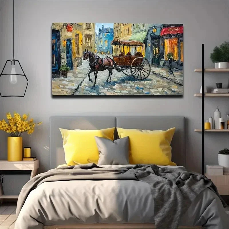 Brown Horse-Drawn Goods Wall Art Canvas Office Home Room Framed 120x60cm