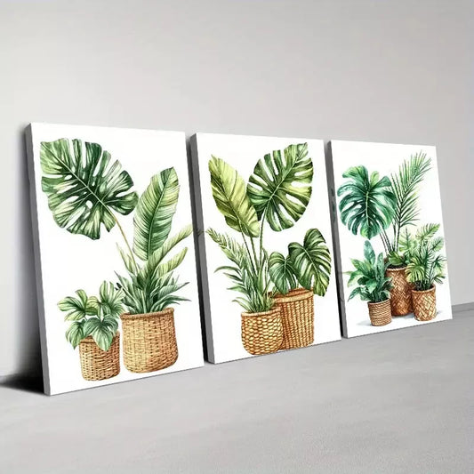 3pcs Modern Nordic Style Indoor plants Wall Art Set Canvas Framed 40x60cm - High Quality Print 100% Australian Made Wall Canvas Ready to Hang