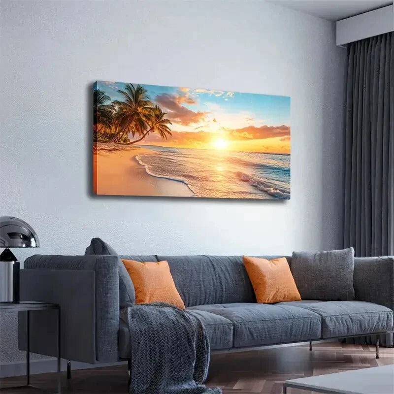 Serene Beach Sunrise Sky Wall Art wall canvas office home room framed 80x45cm