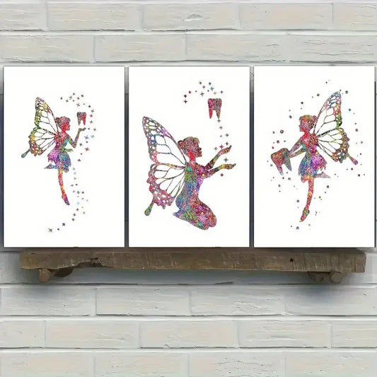 3pcs Butterfly Beauty and Tooth Colorful Metal Print Ready to Hang Art