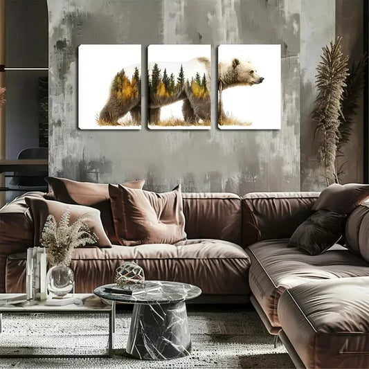 3pcs Majestic Bear Forest Close-Up  Wall Art Set Canvas Framed 40x60cm - High Quality Print 100% Australian Made Wall Canvas Ready to Hang