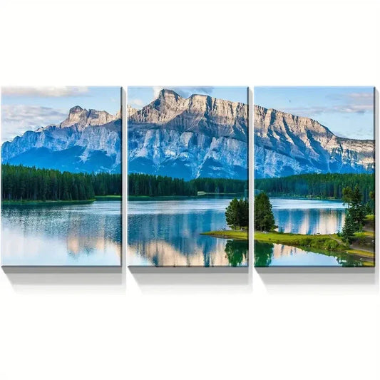 3pcs Turquoise Lake and Mountain Picture  Metal Print Ready to Hang Art