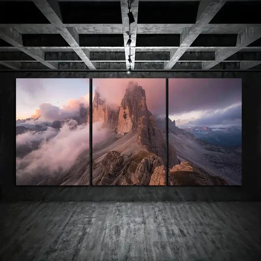 3pcs Big Snowy Mountain Sunset Metal Print Ready to Hang Art