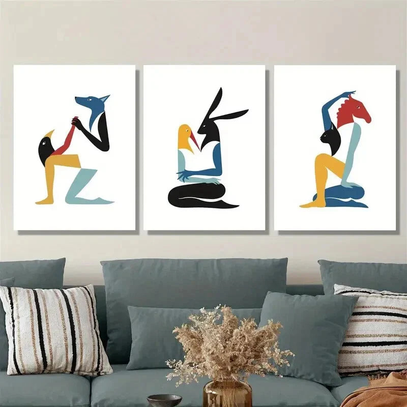 3pcs colorful animal paintings, cartoon animal Metal Print Ready to Hang Art