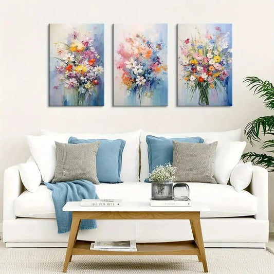 3pcs  Vibrant Abstract Wildflower Metal Print Ready to Hang Art