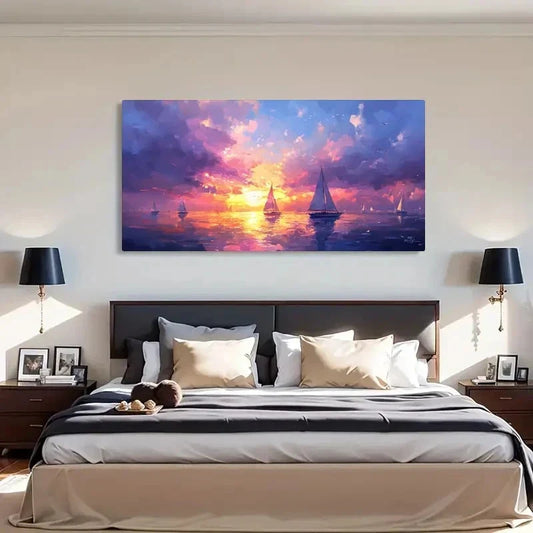 Vibrant Sunset Sailboat Ocean Wall Art Canvas Office Home Room Framed 120x60cm