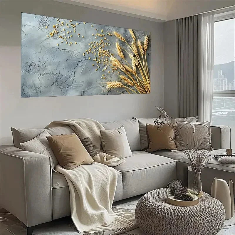 Modern Wheat Ears Golden Wall Art wall canvas office home room framed 120x60cm