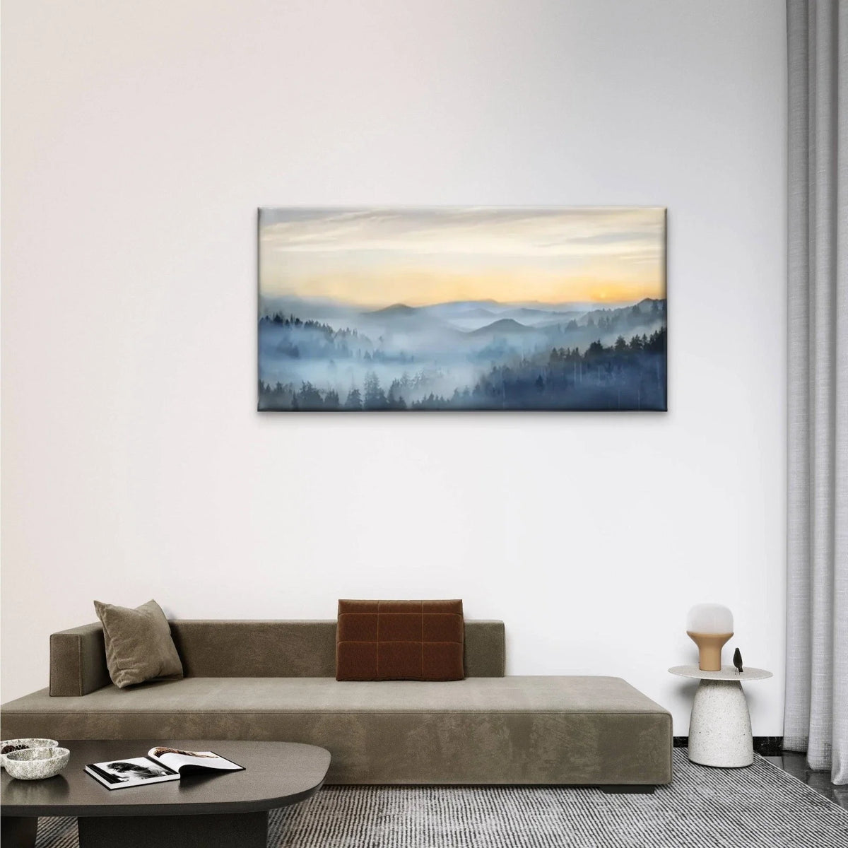 Mountains Mist Clouds Forest Wall Art Canvas Office Home Room Framed 80x45cm