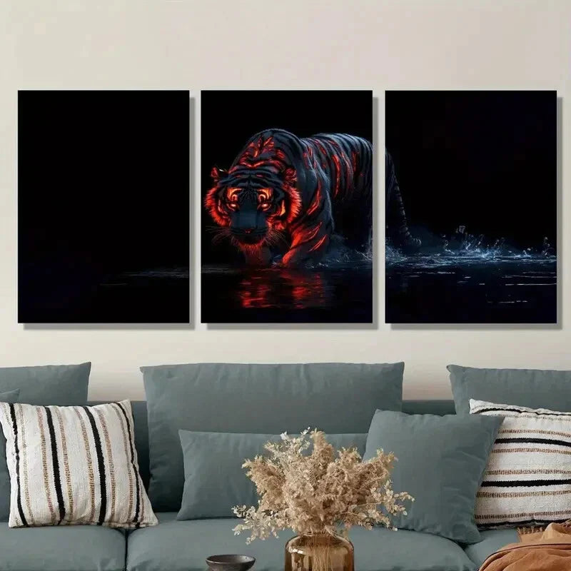 3pcs Featuring Tigers, Stunning Fiery Tigers, Metal Print Ready to Hang Art