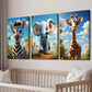 3pcs Zebra Elephant Giraffe in Nature Scene Wall Art Set Canvas Framed 40x60cm - High Quality Print 100% Australian Made Wall Canvas Ready to Hang