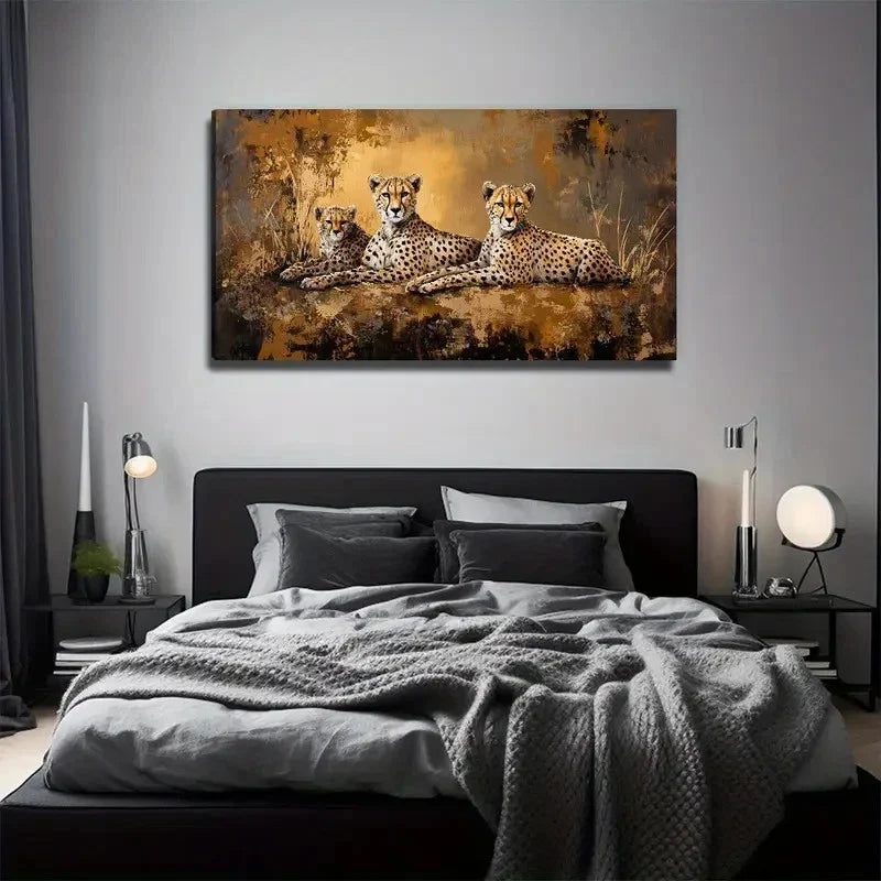 Leopard Family Wall Art Canvas Office Home Room Framed 80x45cm