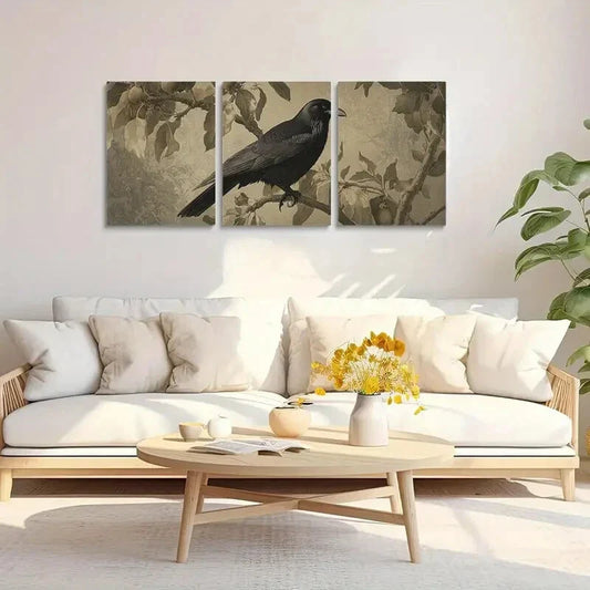 3pcs Black Crow & Apple Tree Metal Print Ready to Hang Art