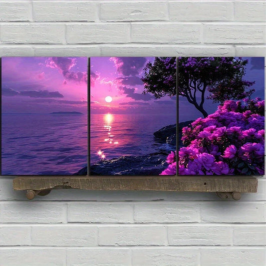 3pcs Sunset Lake and Cherry Blossoms Metal Print Ready to Hang Art
