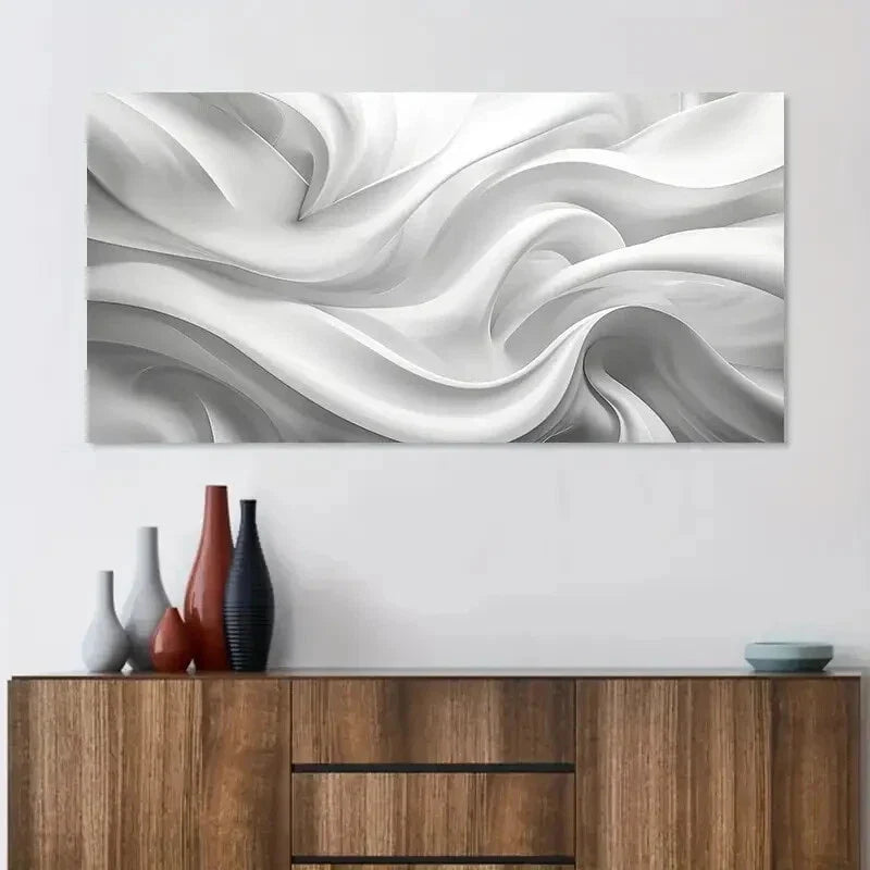 Abstract White Silk Design wall canvas office home room framed 120x60cm