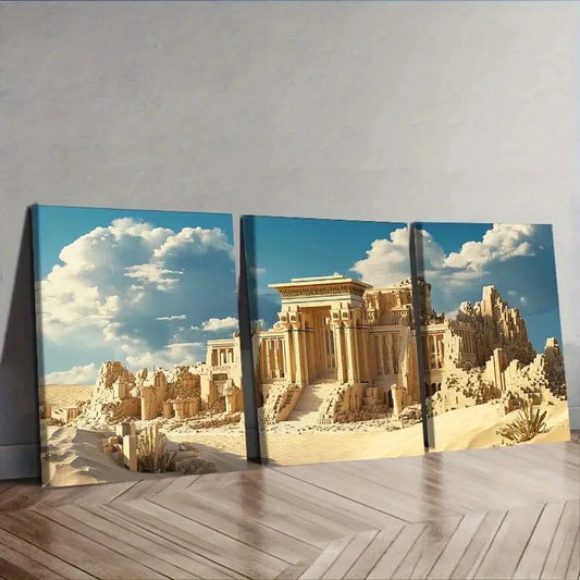 3pcs Photograph of an Ancient City Wall Art Set Canvas Framed 40x60cm - High Quality Print 100% Australian Made Wall Canvas Ready to Hang