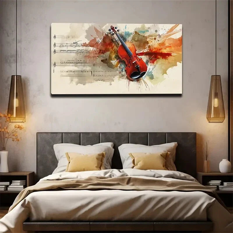 Realistic Violin & Sheet Music Wall Art Canvas Office Home Room Framed 120x60cm