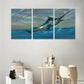 3pcs Blue Marlin Fish Bursts from Ocean Waters Metal Print Ready to Hang Art